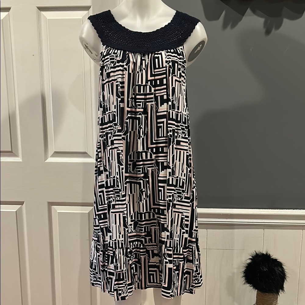 Crown & Ivy Navy, White and Pink Sleeveless Midi Sundress